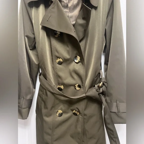 ❌SOLD❌London Fog Military Olive Green Broken Tench Coat Size XL Tortoise Buttons - Picture 2 of 13